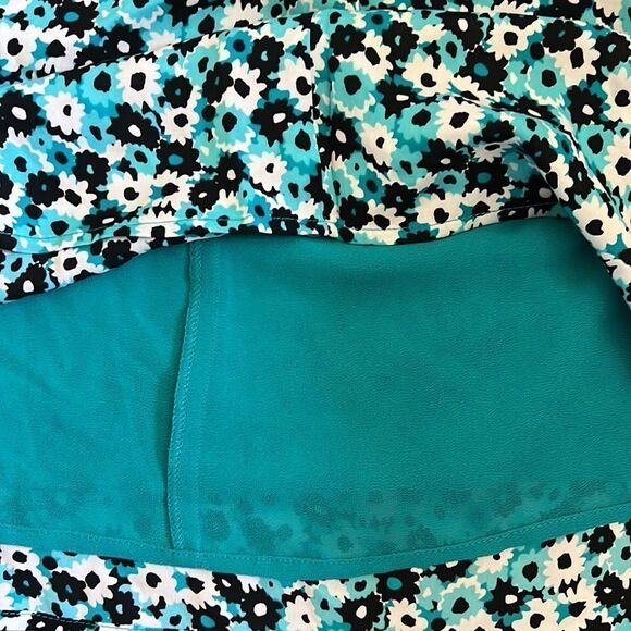 Michael Kors Neck tie teal Blue black Floral Top XXS NWT - Picture 7 of 8